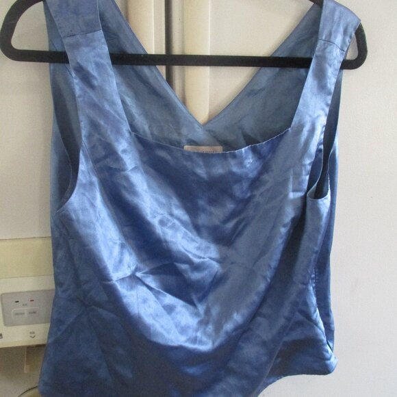 Adrianna Papell blue reversible neck tank shell Top 100% silk m - Picture 1 of 3
